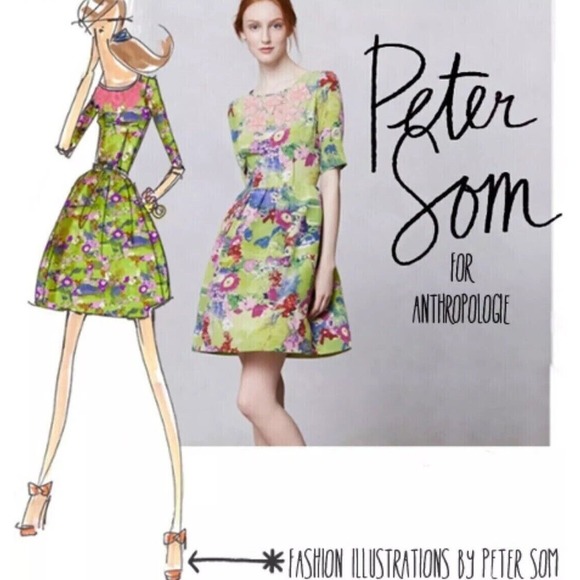 Anthropologie Peter Som Elizabeth Silk Postcard Dress Fit Flare Floral G… - Picture 11 of 11